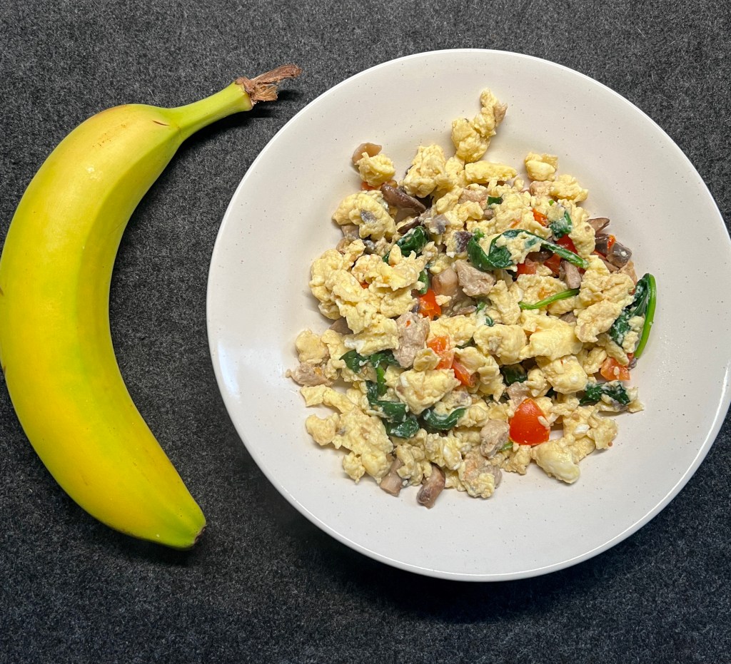 scrambled eggs and banana