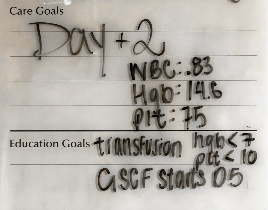 Blood count tracker on whiteboard