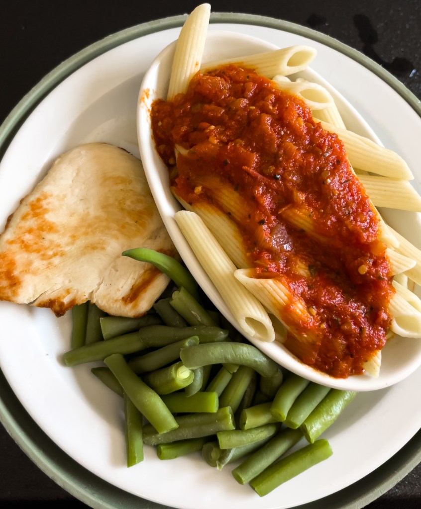 chicken, penne, and green bean dinner