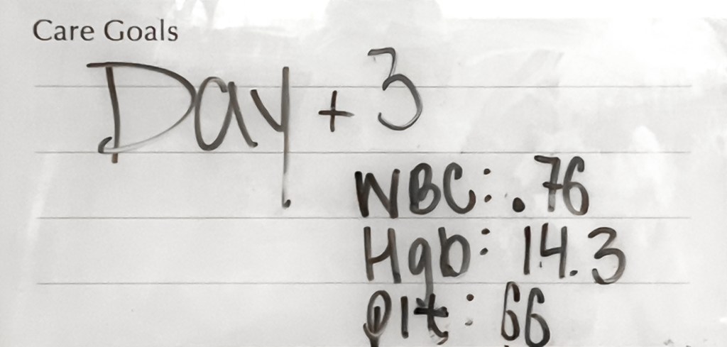 Blood count tracker on whiteboard