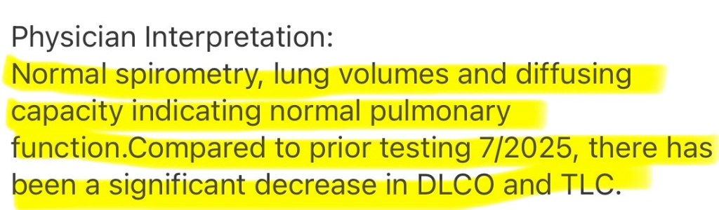 Day +112 pulmonary function test results