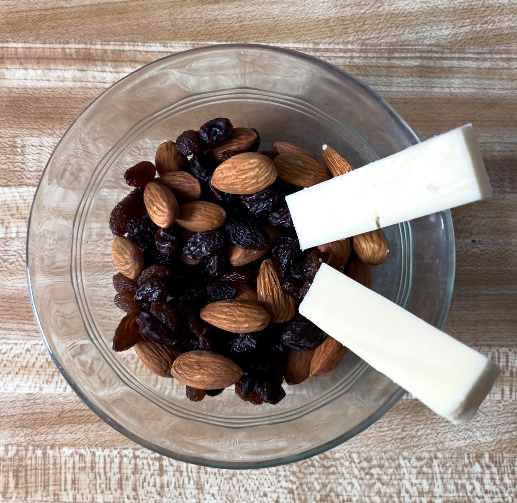 almonds, raisins, and cheese