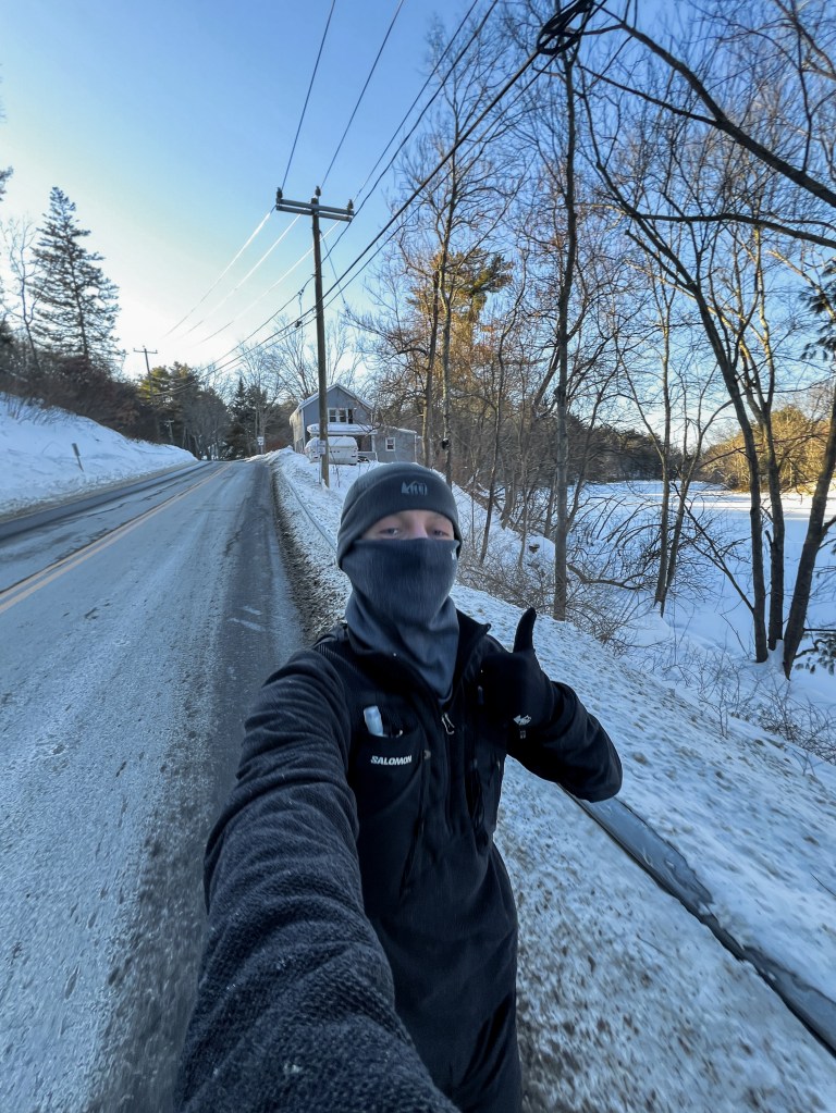 author out for a run in winter gear